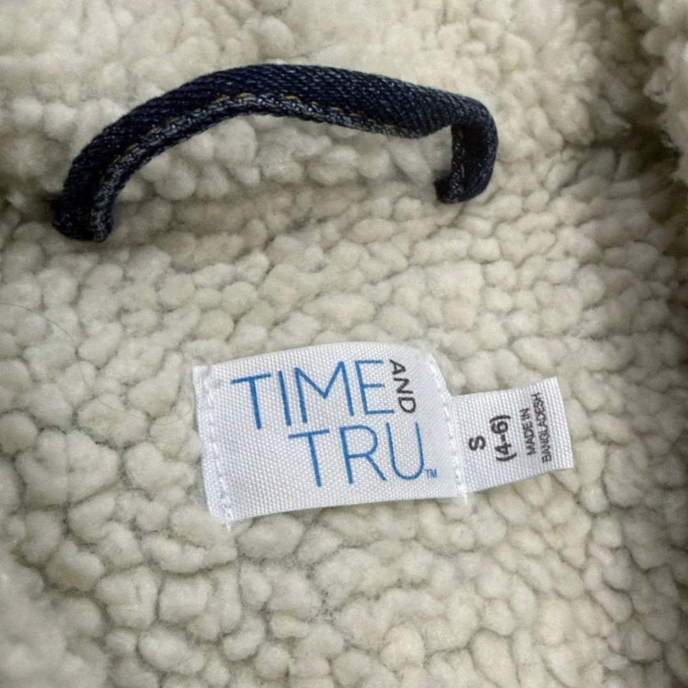 NWT Time and Tru Blue Denim Sherpa Jacket sz small 4-6 - Picture 4 of 7